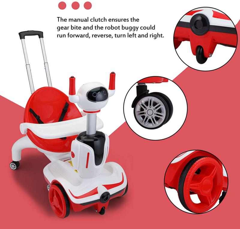 Tobbi Three-in-one Robot Kids Electric Buggy With Baby Carriages, Red + White 7 2