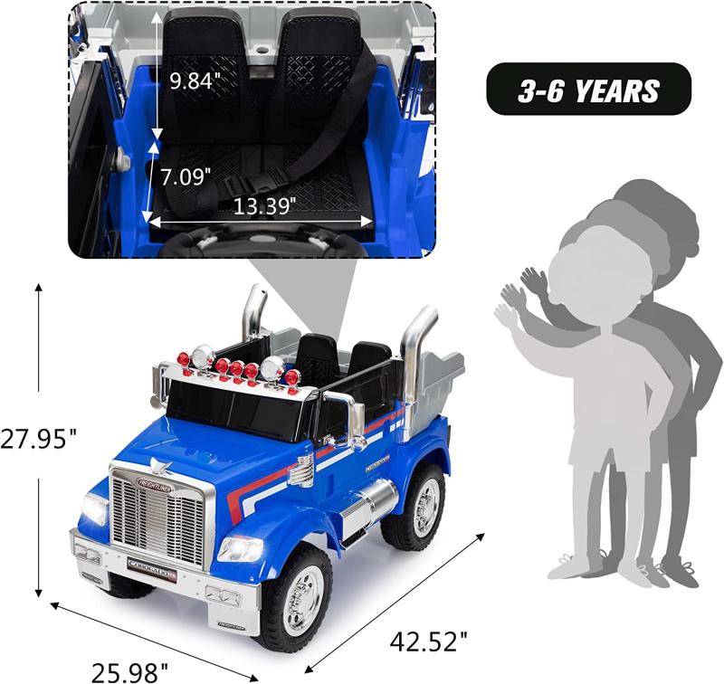 TOBBI 12V Licensed Freightliner Ride On Toy Dump Truck Tractor w/ RC, Blue 7133GOd4P8L. AC SL1500