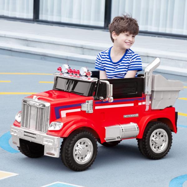 Tobbi12V Toy Electric Licensed Freightliner Kids Ride On Toy Car Battery Powered Dump Truck Tractor with Remote Control, Red 71cbAQelHOL. AC SL1500 Tractors