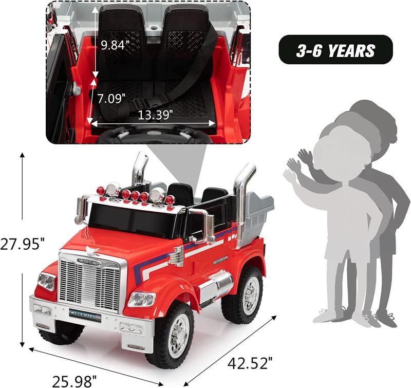 TOBBI 12V Licensed Freightliner Ride On Toy Dump Truck Tractor w/ RC, Red 71qcN1enHCL. AC SL1500