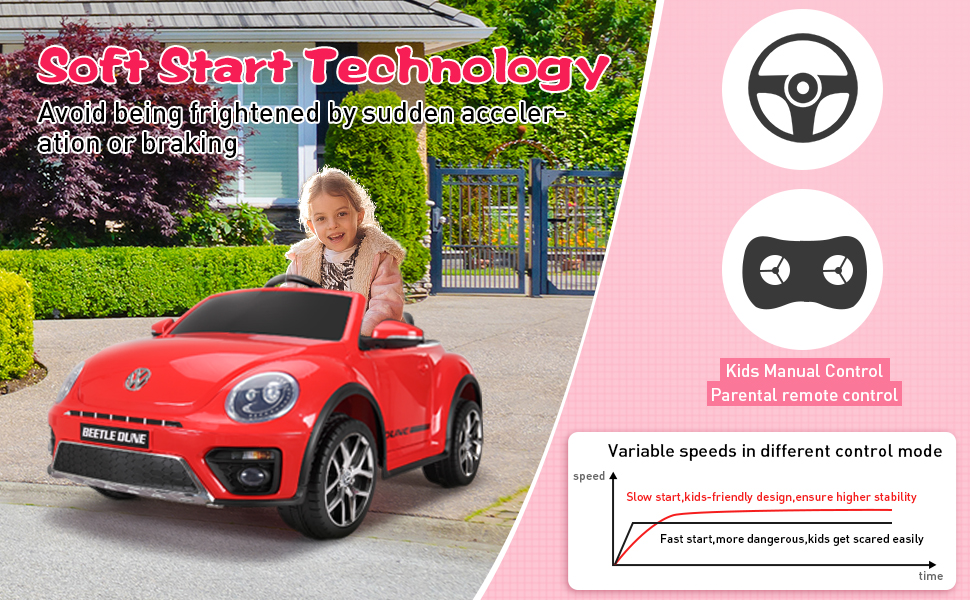 12V Licensed Volkswagen Beetle Dune Electric Cars for Kids with Remote Control, Red 7f Volkswagen
