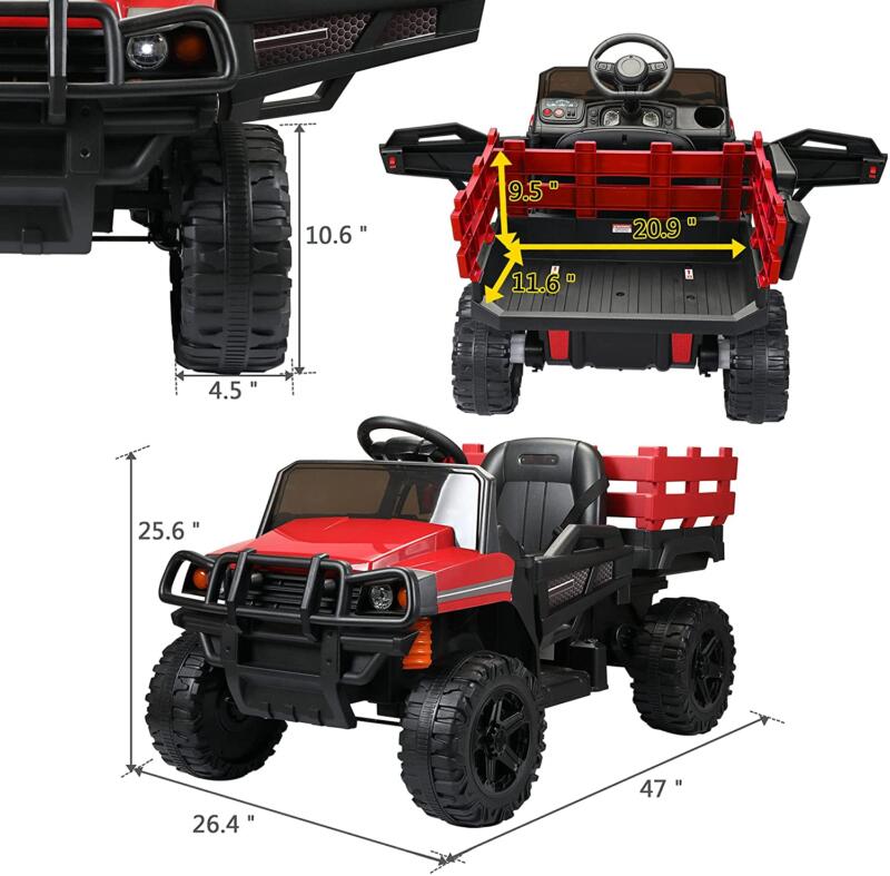 TOBBI 12V Kids Ride On Truck Toys with Remote Control Electric Vehicles with 3 Speeds for Boys Girls in Red 