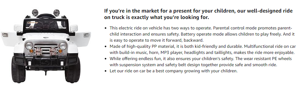 Tobbi 12V Kid Ride on Electric Truck Toy for Kids, White 8 4