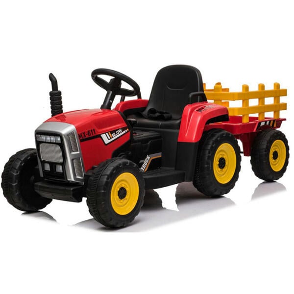 Tobbi 12V Kids Power Wheels Tractor Ride On Toy with Trailer Red He1021d61597f4df3a9d5b9e0277cf9a89 Tractors