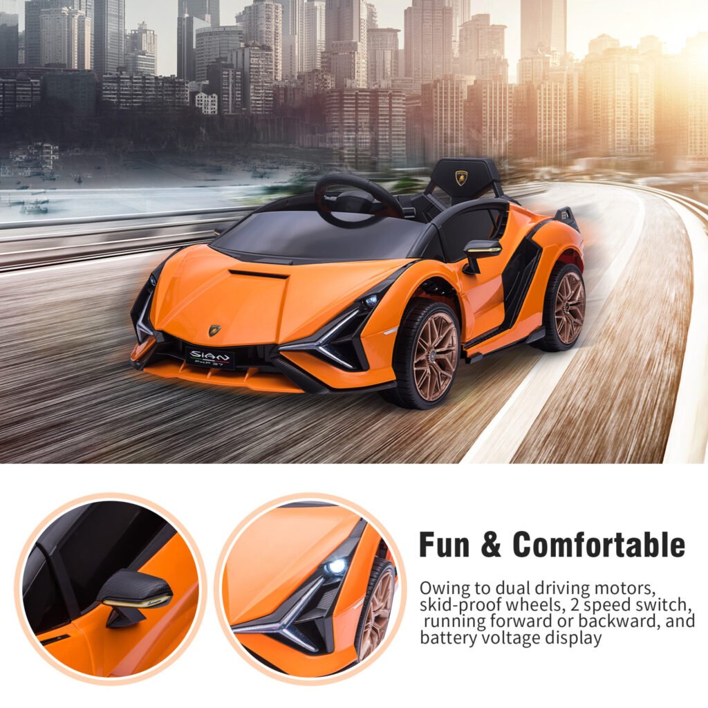 Tobbi 12V Licensed Lamborghini Sian Battery Powered Kids Ride On Car with Remote Control, Orange TH17A0805 zt 8