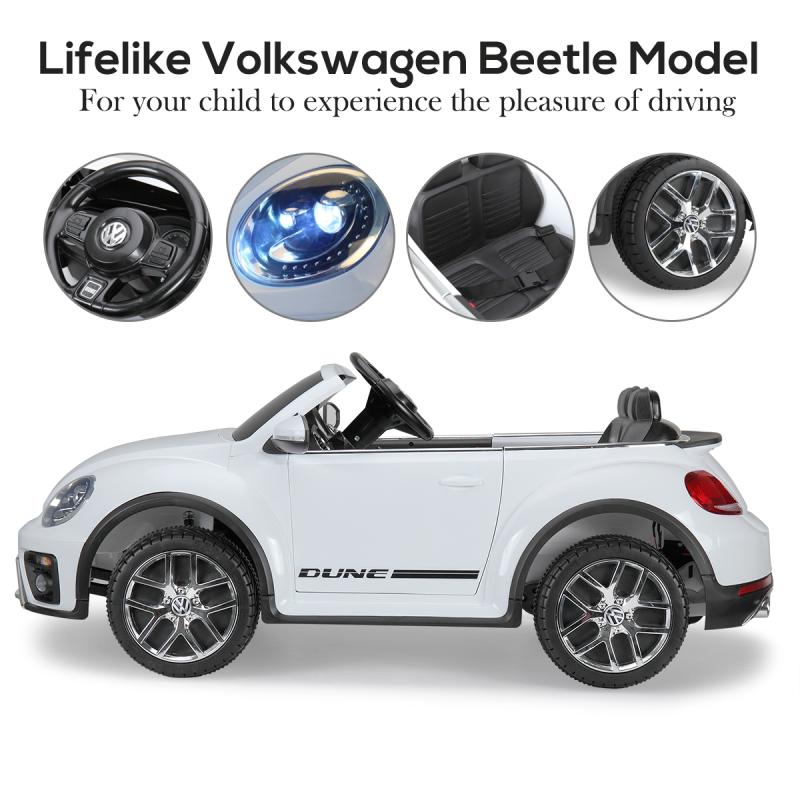12V Licensed Volkswagen Beetle Dune Electric Cars for Kids with Remote Control, White TH17F0358 51