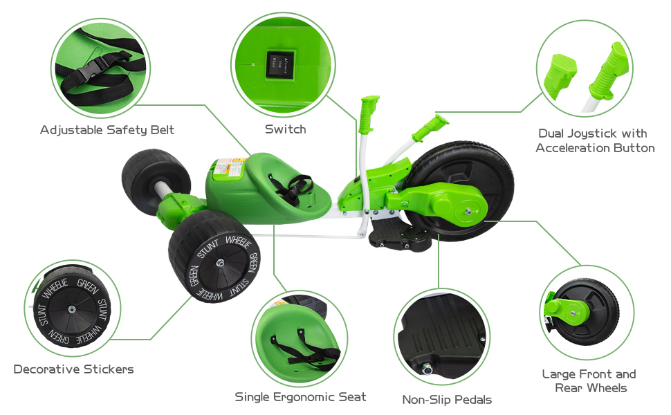 12V Ride On Electric Drift Trike For Kids In Green TH17F0880 A 970X600 LindSay Shi 2