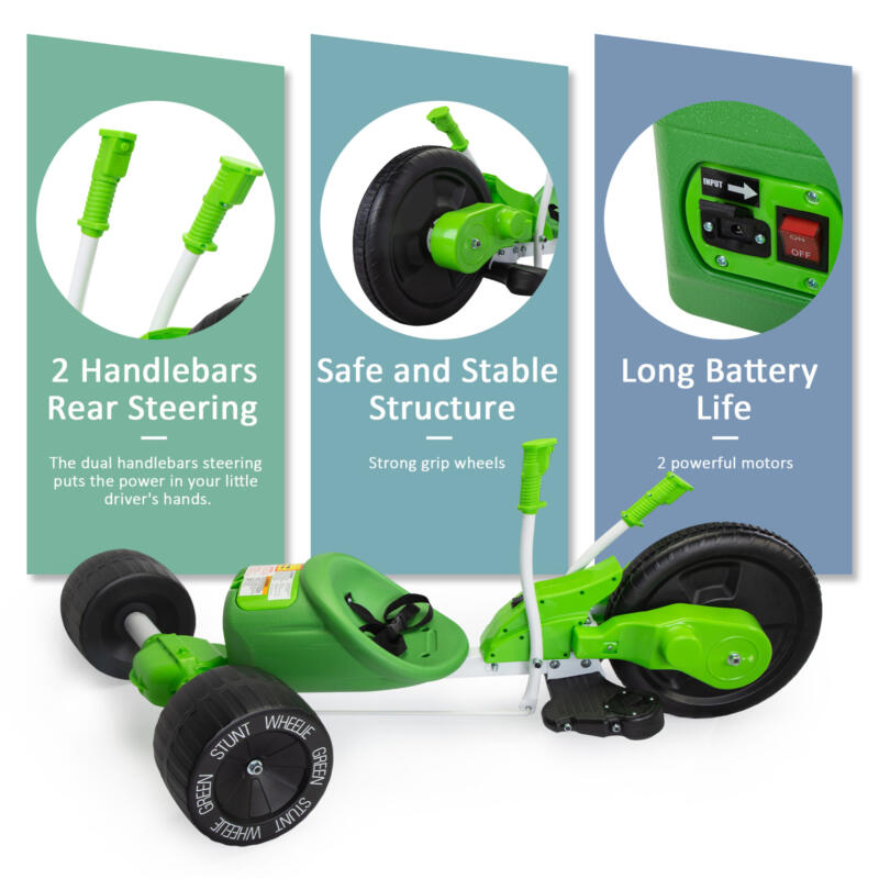 12V Ride On Electric Drift Trike For Kids In Green TH17F0880 zt 2