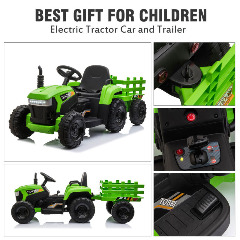 Tobbi 12V Electric Kids Ride-On Tractor with Trailer TH17H0486 zt3