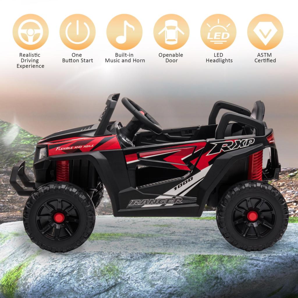 12V Kids Ride on Car Electric Off-Road UTV Truck w/Horn, Music for Kids Aged 3-5 Years, Black Red TH17L0974 zt 3