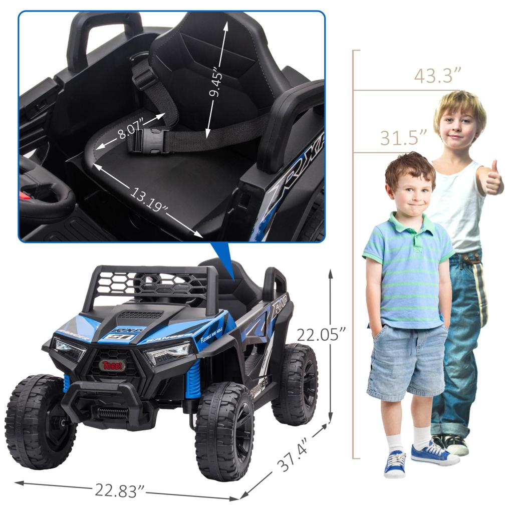 Tobbi 12V Kids Ride on Car Toy Electric Off-Road UTV Truck Battery Powered w/Horn, Music, for Kids Aged 3-5, Black Blue, Squirrel-Rock Squirrel TH17M0975 cct