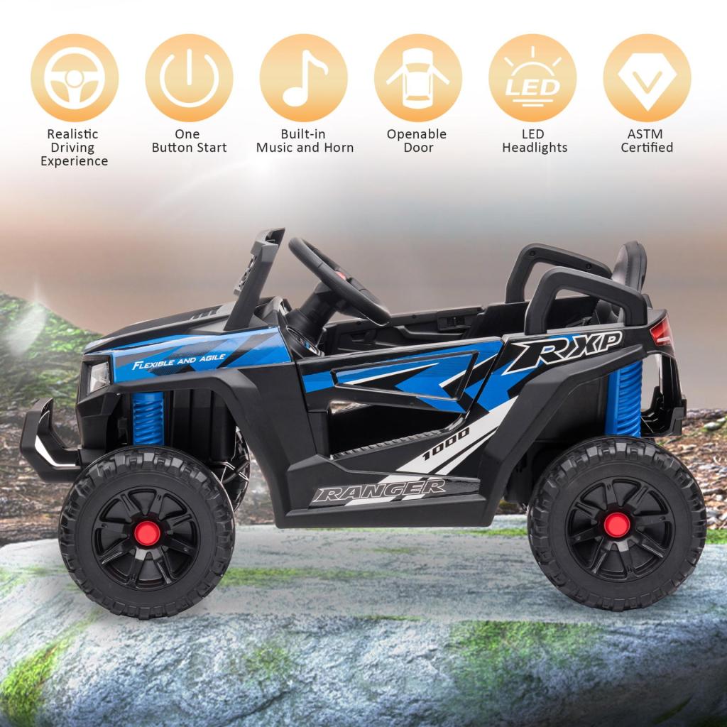 Tobbi 12V Kids Ride on Car Toy Electric Off-Road UTV Truck Battery Powered w/Horn, Music, for Kids Aged 3-5, Black Blue, Squirrel-Rock Squirrel TH17M0975 zt 3
