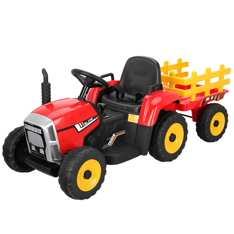 Tobbi 12V Kids Power Wheels Tractor Ride On Toy with Trailer Red TH17N04902