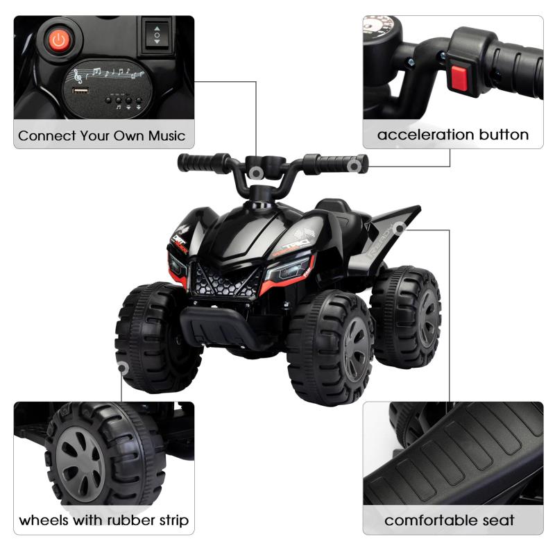 6V Kids Ride-on ATV Battery Powered Electric Quad Car with Music, Black TH17N0904 zt 3