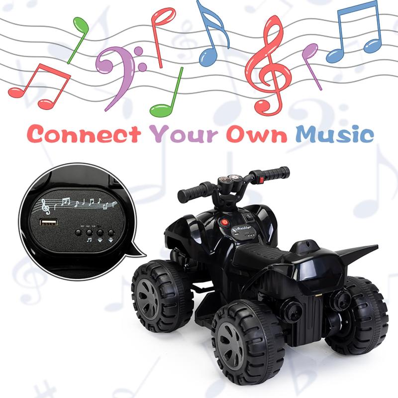 6V Kids Ride-on ATV Battery Powered Electric Quad Car with Music, Black TH17N0904 zt 6