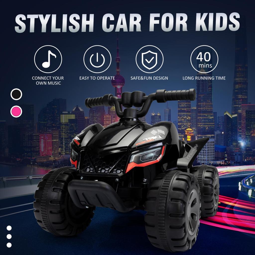 6V Kids Ride-on ATV Battery Powered Electric Quad Car with Music, Black TH17N0904 zt 7