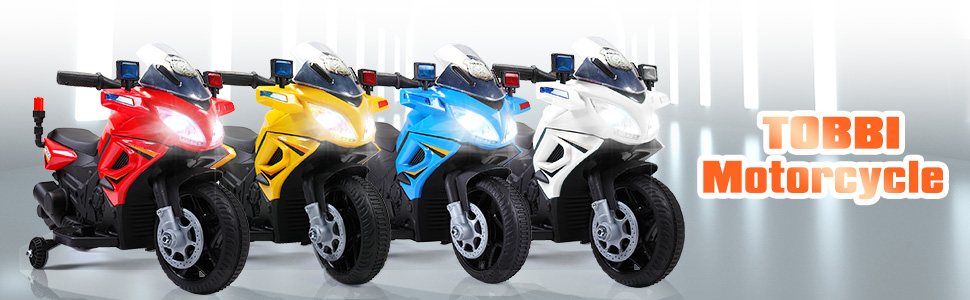 Tobbi Kids Ride On Motorcycle 4 Wheeler Battery Powered Police Motorcycle for 2-4 Years