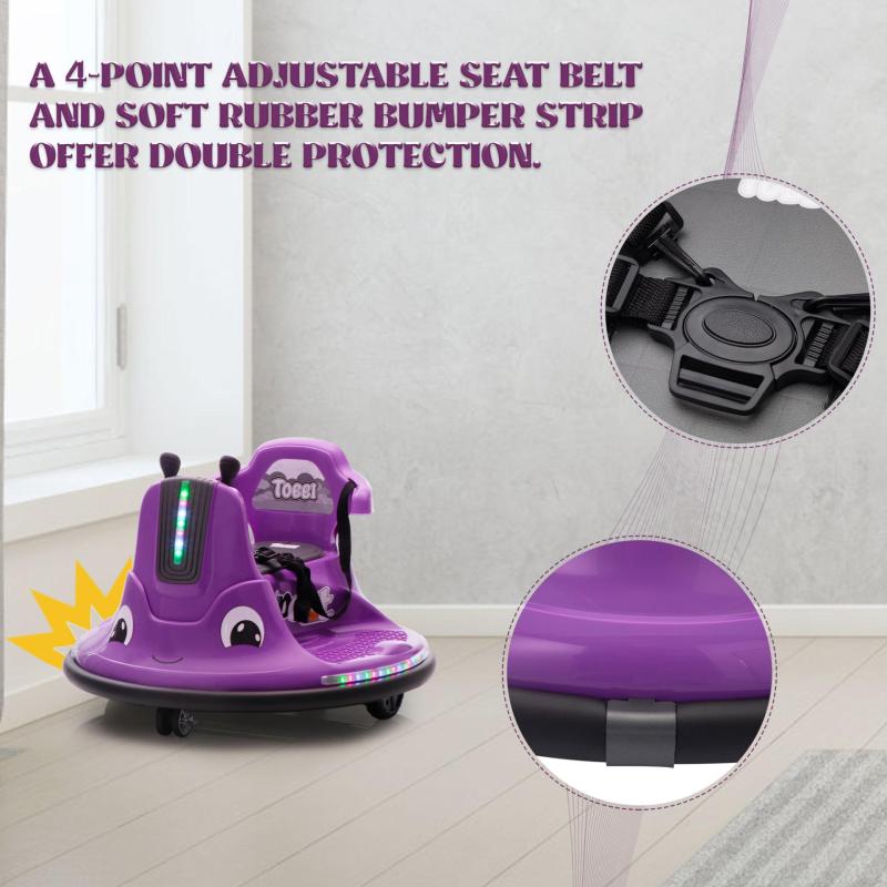 12V Kids Ride on Electric Bumper Car with Remote Control, 360 Degree Spin for Toddlers Age 3-8, Dark Purple TH17P0887 zt2