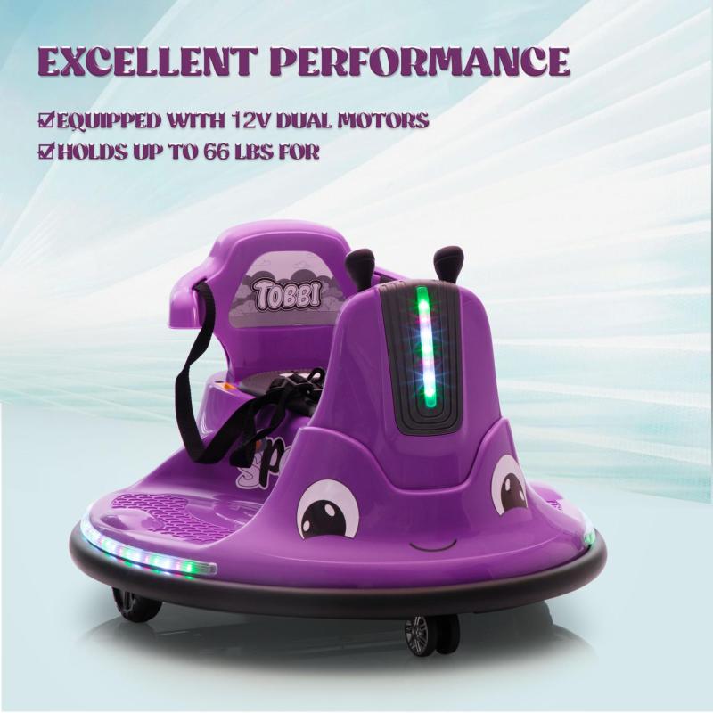 12V Kids Ride on Electric Bumper Car with Remote Control, 360 Degree Spin for Toddlers Age 3-8, Dark Purple TH17P0887 zt3