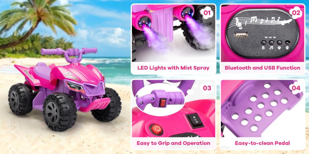 Tobbi 6V Kids Ride on ATV Battery Powered Toy Electric Quad Car with Music, Rose Red, Jird-Libyan Jird TH17P0905 Demi2000X10002