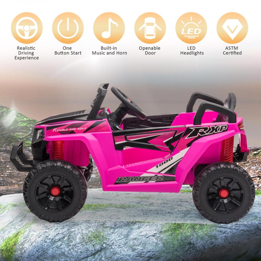 12V Kids Ride on Car Electric Off-Road UTV Truck w/Horn, Music for Kids Aged 3-5 Years, Rose Red TH17P0977 zt 3 1