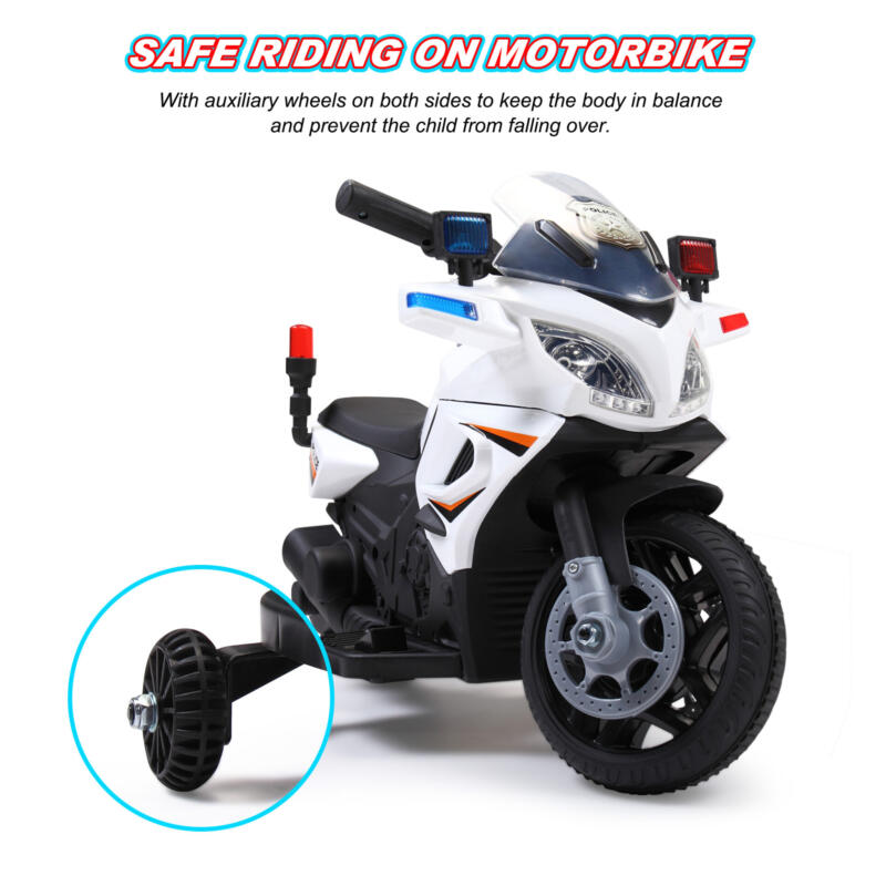 Tobbi Electric Kids Ride On Police Motorcycle With 2 Auxiliary Wheels TH17R0330 zt