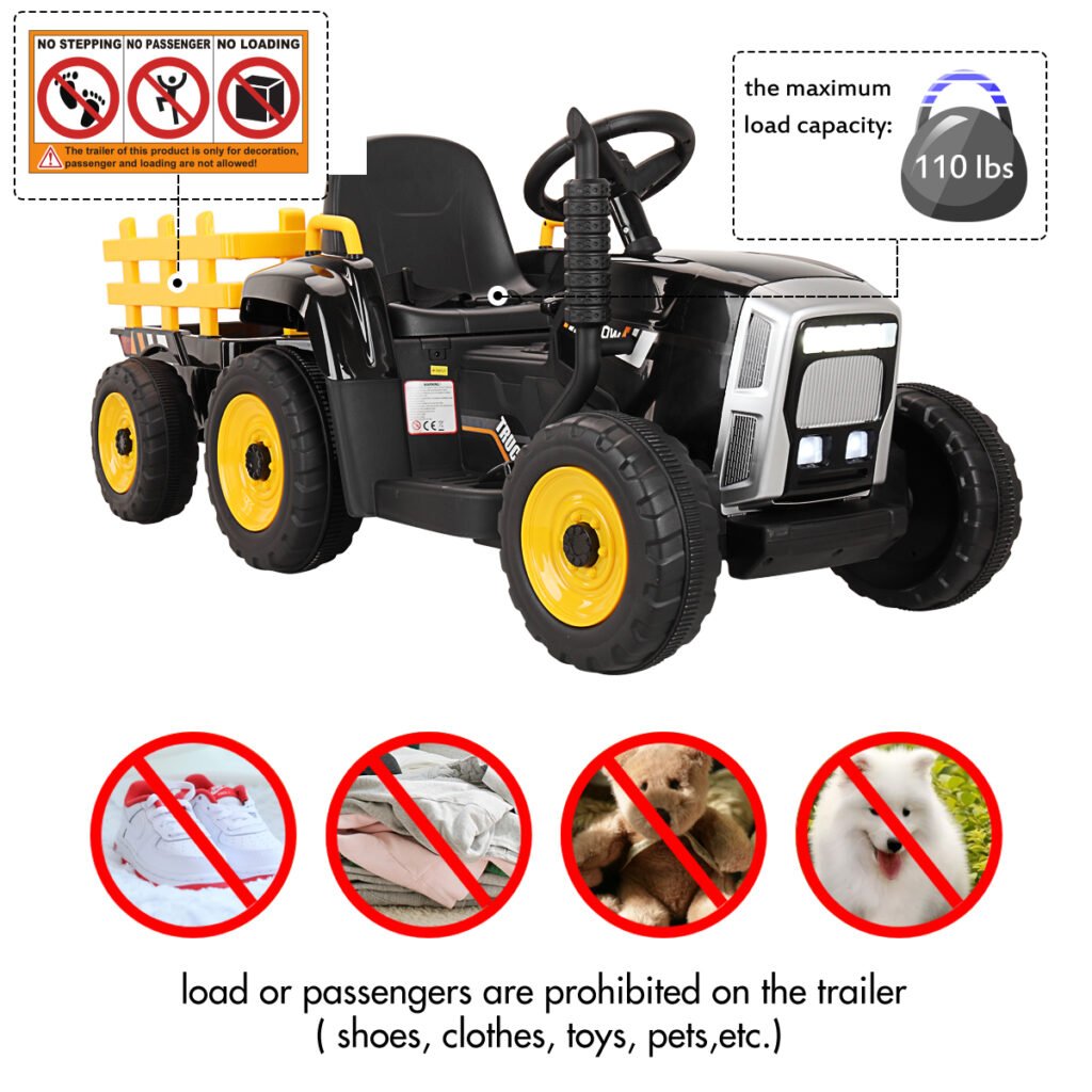 Tobbi 12V Kids Power Wheels Tractor Ride On Toy with Trailer Black TH17R0492 zt2 ride on tractor