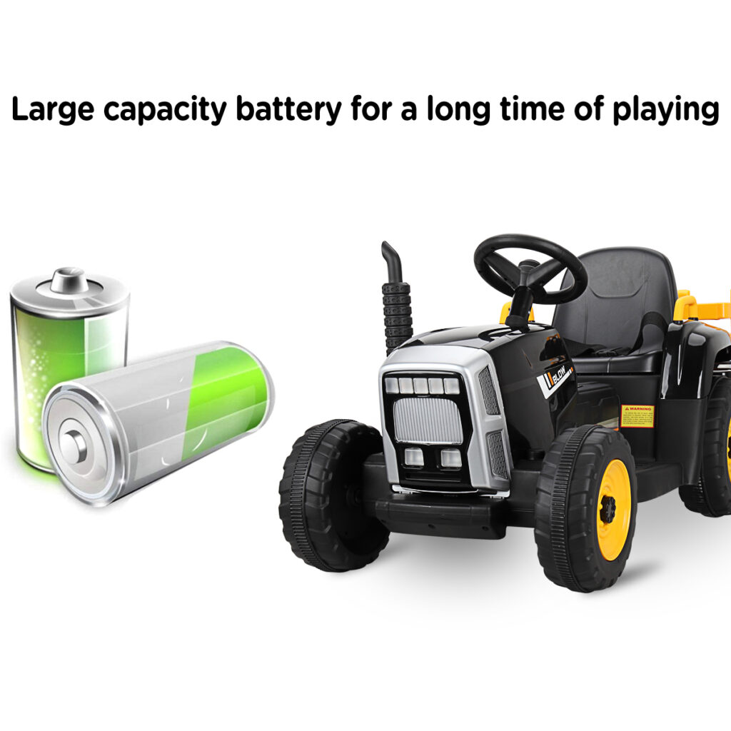 Tobbi 12V Kids Electric Car Battery Powered Tractor Ride On Toy with Trailer, Black TH17R0492 zt5 ride on tractor