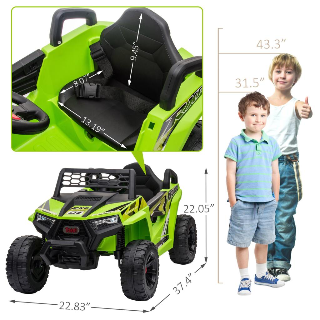 12V Kids Ride on Car Electric Off-Road UTV Truck w/Horn, Music for Kids Aged 3-5 Years, Green, Squirrel-Abert's Squirrel TH17R0978 cct