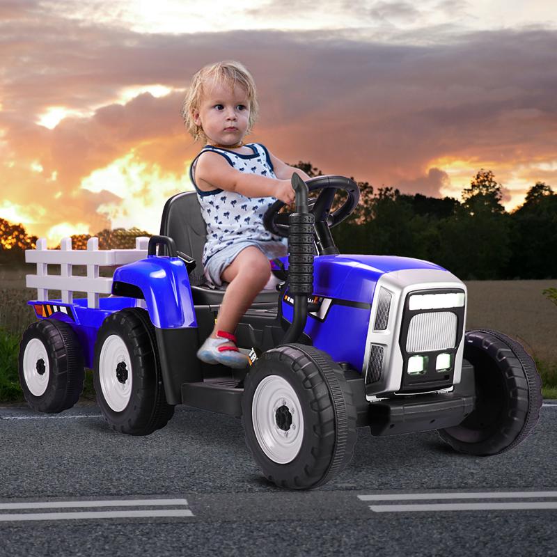 Tobbi 12V Electric Kids Ride-On Tractor with Trailer, Blue TH17S049310