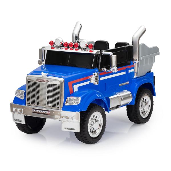 TOBBI 12V Licensed Freightliner Ride On Toy Dump Truck Tractor w/ RC, Blue TH17S0817 2 Trucks