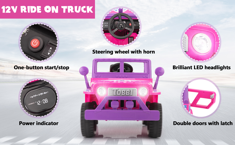 TOBBI Original 12V Kids Ride On Truck Battery Powered Electric Car Toy for Kids Ages 3-6, Pink and Purple TH17S0979Awanghaining970X6001
