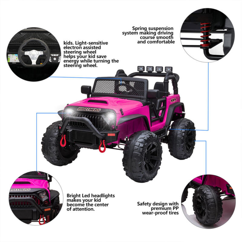 Tobbi 12V Ride On Jeep Wrangler for Kids Remote Control Power Wheel Rose Red TH17T0494 zt 1