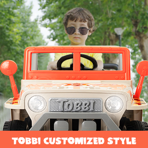 TOBBI Original 12V Kids Ride On Truck Battery Powered Electric Car Toy for Kids Ages 3-6, White and Orange, Wolf-Northern Rocky Mountain Wolf