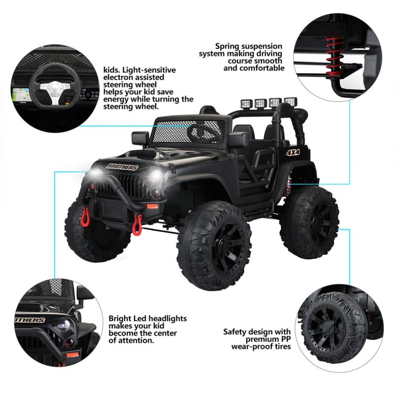TOBBI 12V Electric Kids Ride On Truck Toys with Remote Control for Boys Girls in Black TH17U0495 zt 4