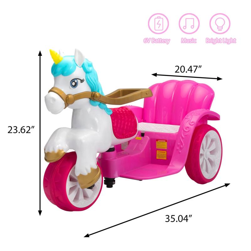 6V Kids Ride-on Unicorn Carriage Battery Powered Electric Princess Carriage with Music TH17W0856 cct1
