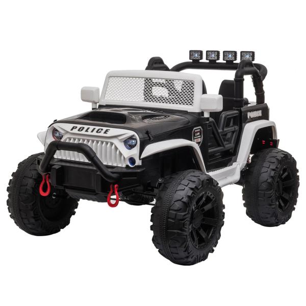 TOBBI 12V Kids Ride On Truck Toys Electric Police Car with with Remote Control, White TH17X0497 2 Power wheel
