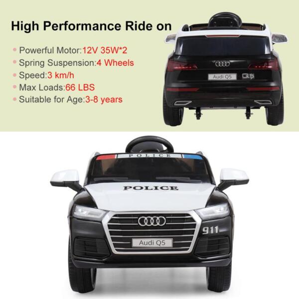 Tobbi 12V Audi Q5 Police Car Toy For Kids With Remote Control, Black audi q5 12v kids police ride on car black 18 1