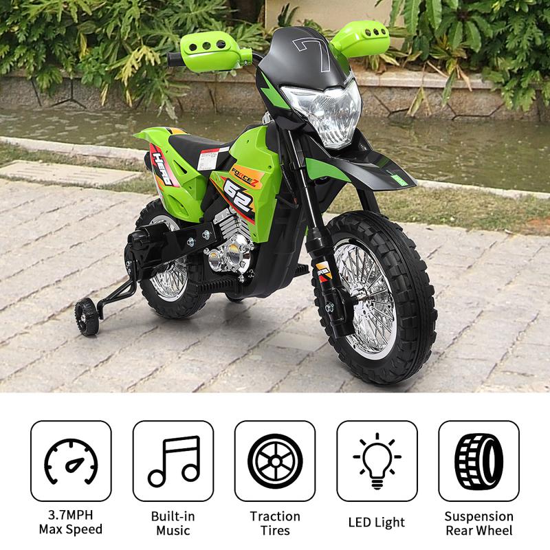 Tobbi Green 6V Electric Kids Dirt Bike Motorcycle auxiliary kids ride on motorcycle green 53 1