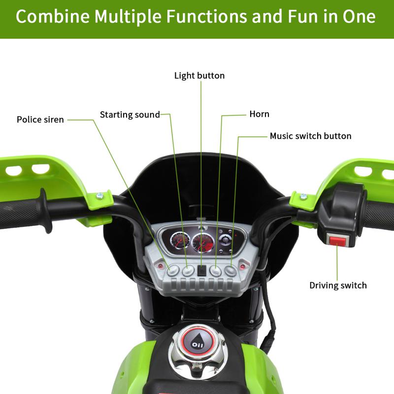 Tobbi Green 6V Electric Kids Dirt Bike Motorcycle auxiliary kids ride on motorcycle green 55