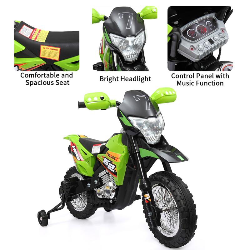 Tobbi Green 6V Electric Kids Dirt Bike Motorcycle auxiliary kids ride on motorcycle green 56 1