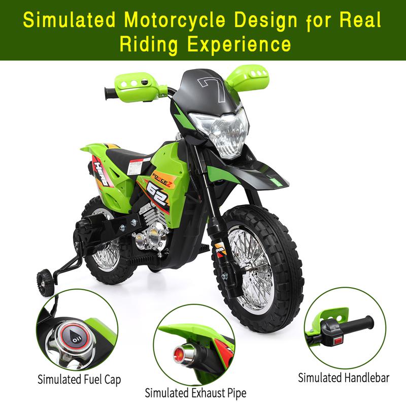 Tobbi Green 6V Electric Kids Dirt Bike Motorcycle auxiliary kids ride on motorcycle green 57