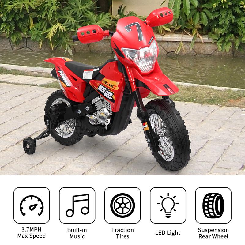 Tobbi Kids Electric Toy Dirt Bike with Training Wheels auxiliary kids ride on motorcycle red 30 1