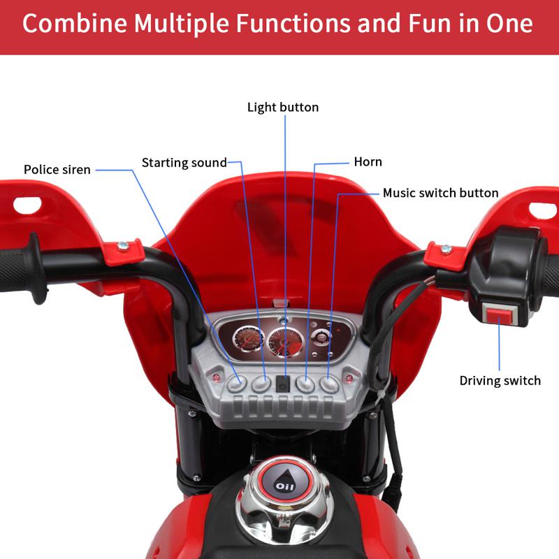 Tobbi Kids Electric Toy Dirt Bike with Training Wheels auxiliary kids ride on motorcycle red 32