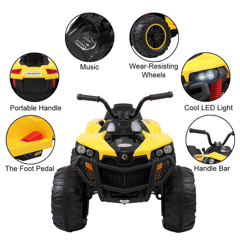 Tobbi Battery Powered Ride On Kids ATV With Remote, Yellow electric ride on atv with 4 wheel white 8 3