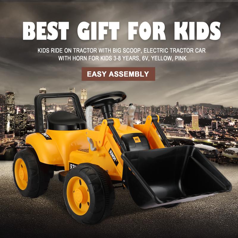 Tobbi 6V Kids Electric Tractor Car with Horn for Kids 3-8 years, Yellow excavator ride tractor for kids pink 19