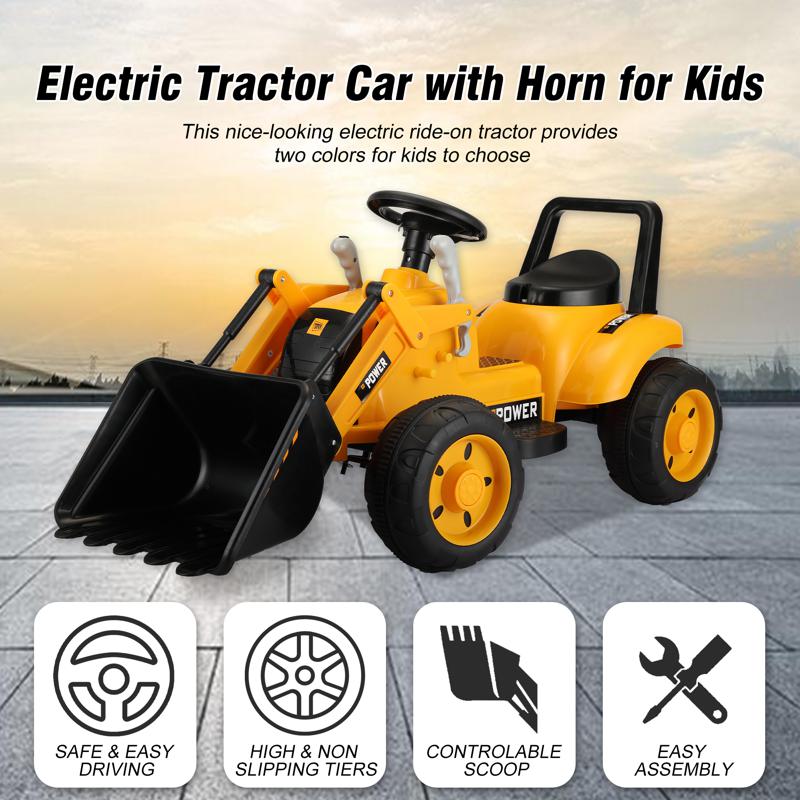 Tobbi 6V Kids Electric Tractor Car with Horn for Kids 3-8 years, Yellow excavator ride tractor for kids pink 20