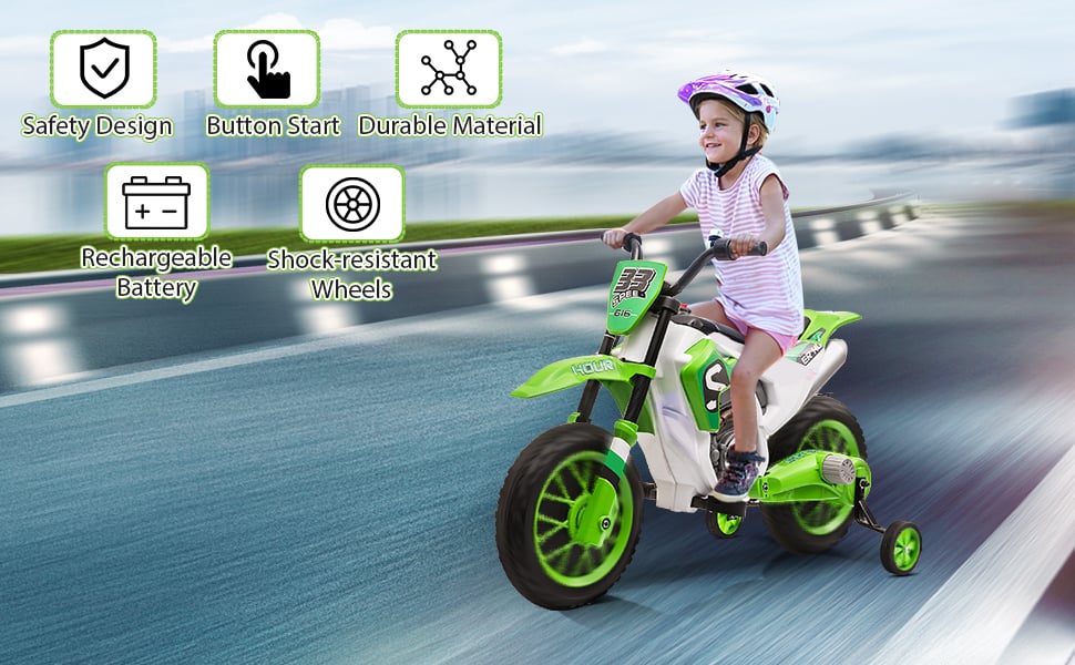 TOBBI Kids Ride on Toy Electric Dirt Bike Battery Powered Off-Road Motocycle, Green fdad87fd aa72 42ee a5c4 853a51f33c20. CR00970600 PT0 SX970 V1