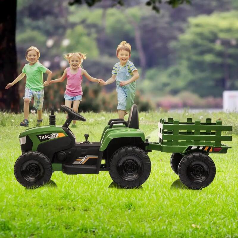 Tobbi 12V Electric Kids Ride-On Tractor with Trailer greens tobbi kid cars th17p0491 1f 1000