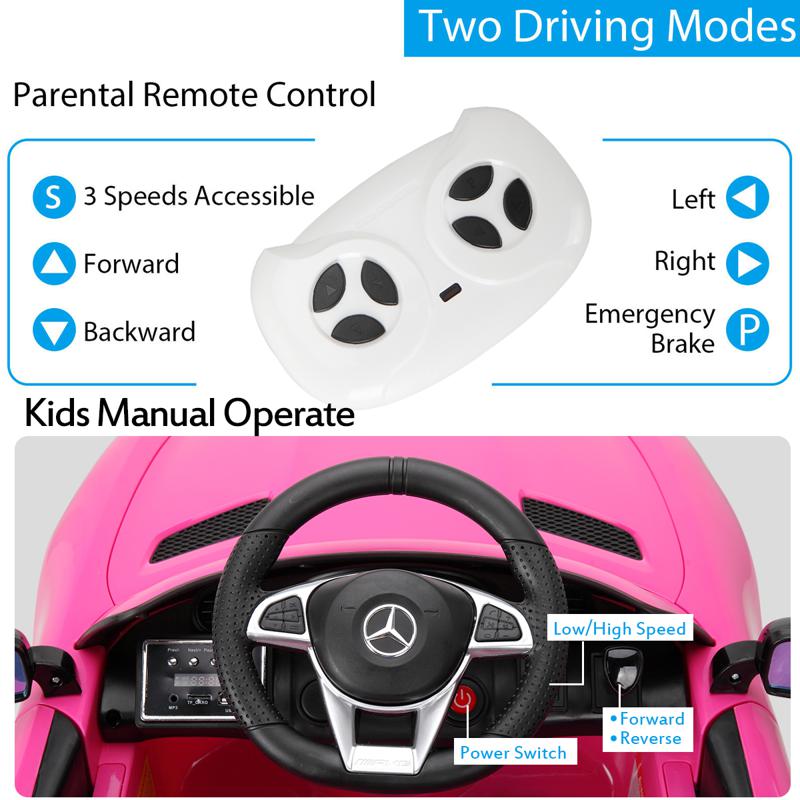 Tobbi 6V Licensed Mercedes Benz AMG GTR with Parental Remote Control, Pink kids ride on car benz licensed amg gtr pink 23 2